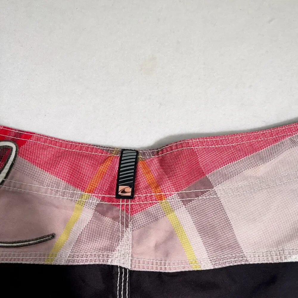 O'Neill Plaid Boardshorts Men's 37W Zip Side Pocket Hook & Loop &Tie String